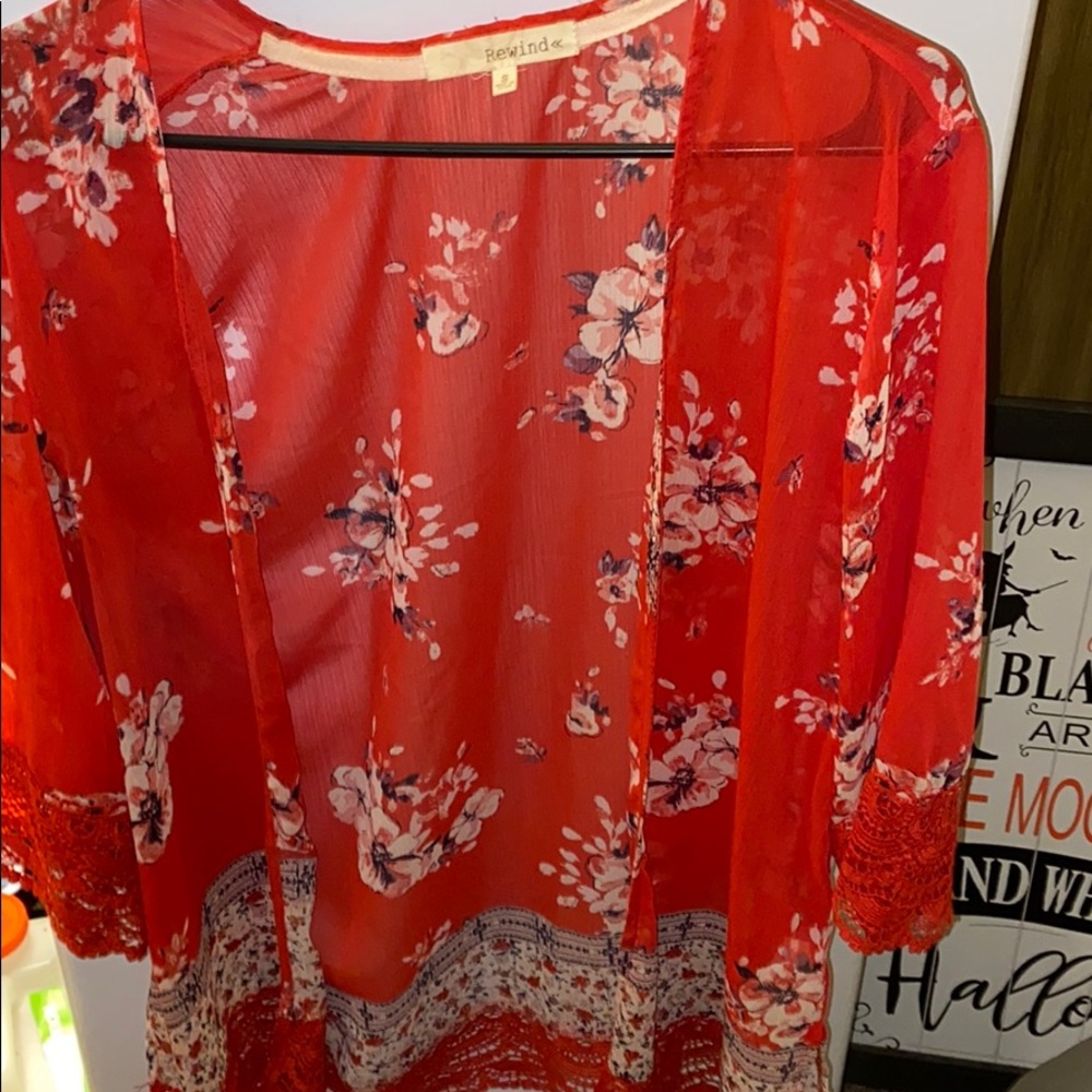Red/Flowers kimono. Size small